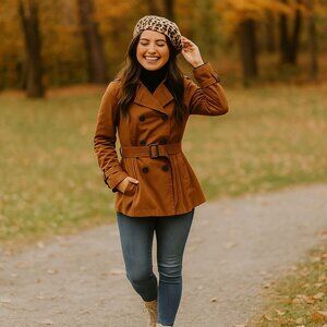 Express Trench Double Breasted Peacoat Long Sleeve Mid-Length Windbreaker Jacket